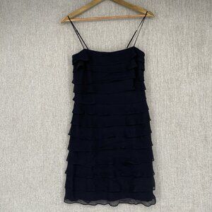 Tadashi Dress‎ Womens 8P Black Mini Ruffle Silk Tier Mini Evening Cocktail LBD